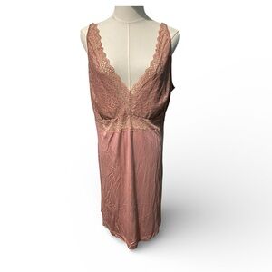 Soma NWOT Cool Nights Soft Support Lace Plunge Pink Chemise Nightgown XXL